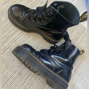 Dr Martens Black Patent Platform Molly Boots Ribbon size 8